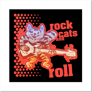 rock cats and roll funny cartoon Posters and Art